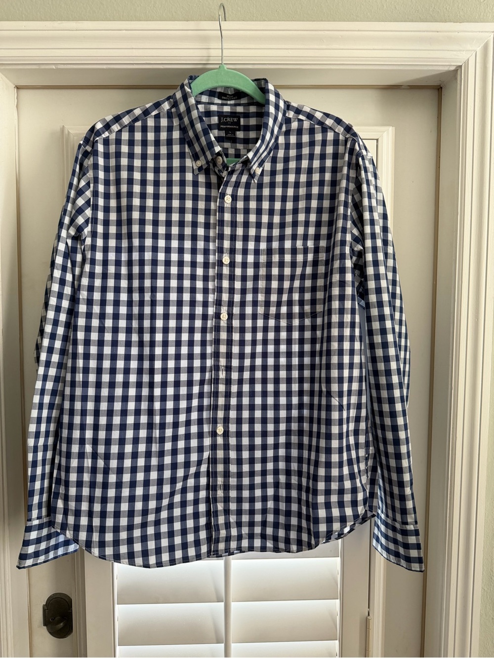 J. Crew Men's Navy and White Gingham Button-Down Shirt